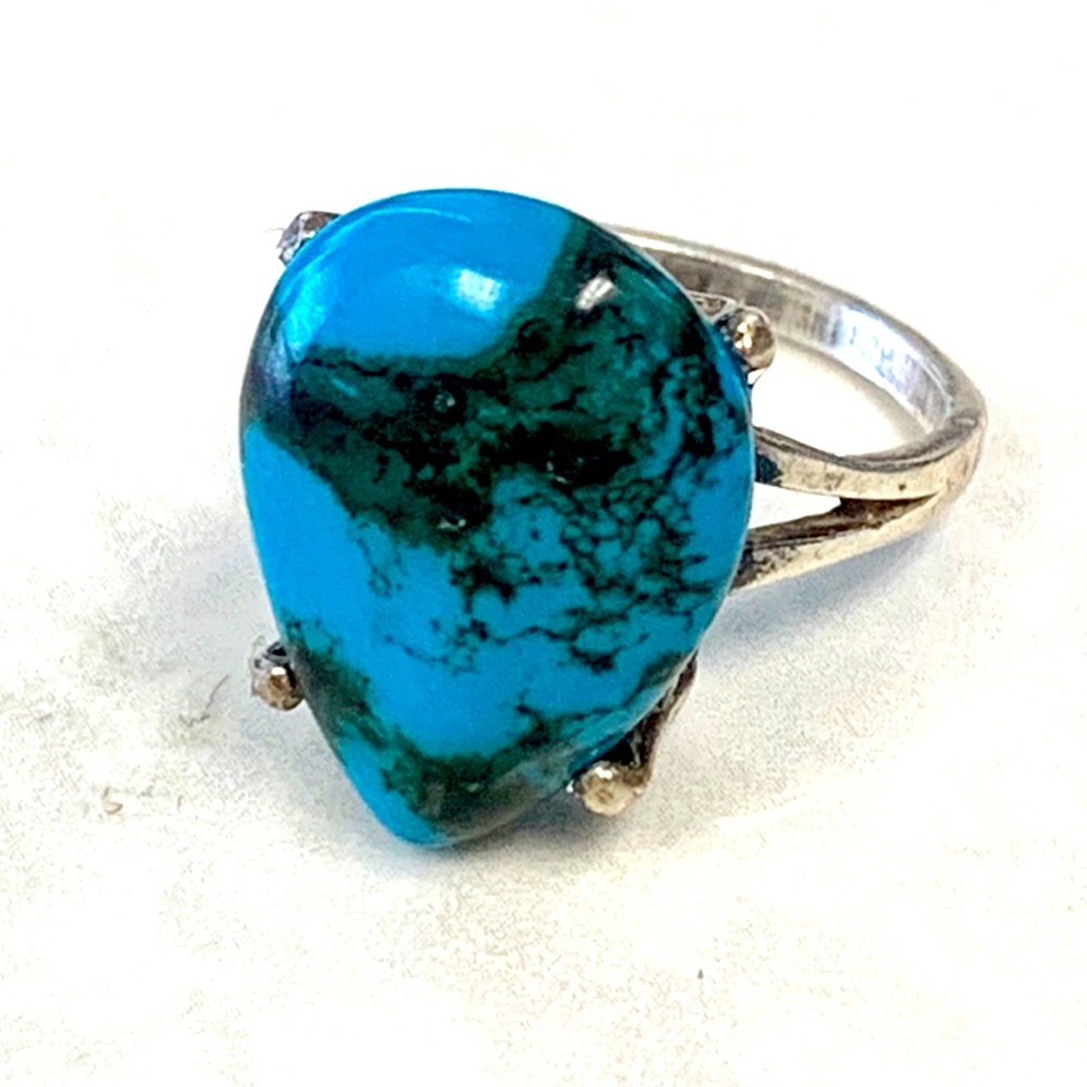 Vintage Navajo Blue Candelaria Turquoise Silver Ring Sz 6